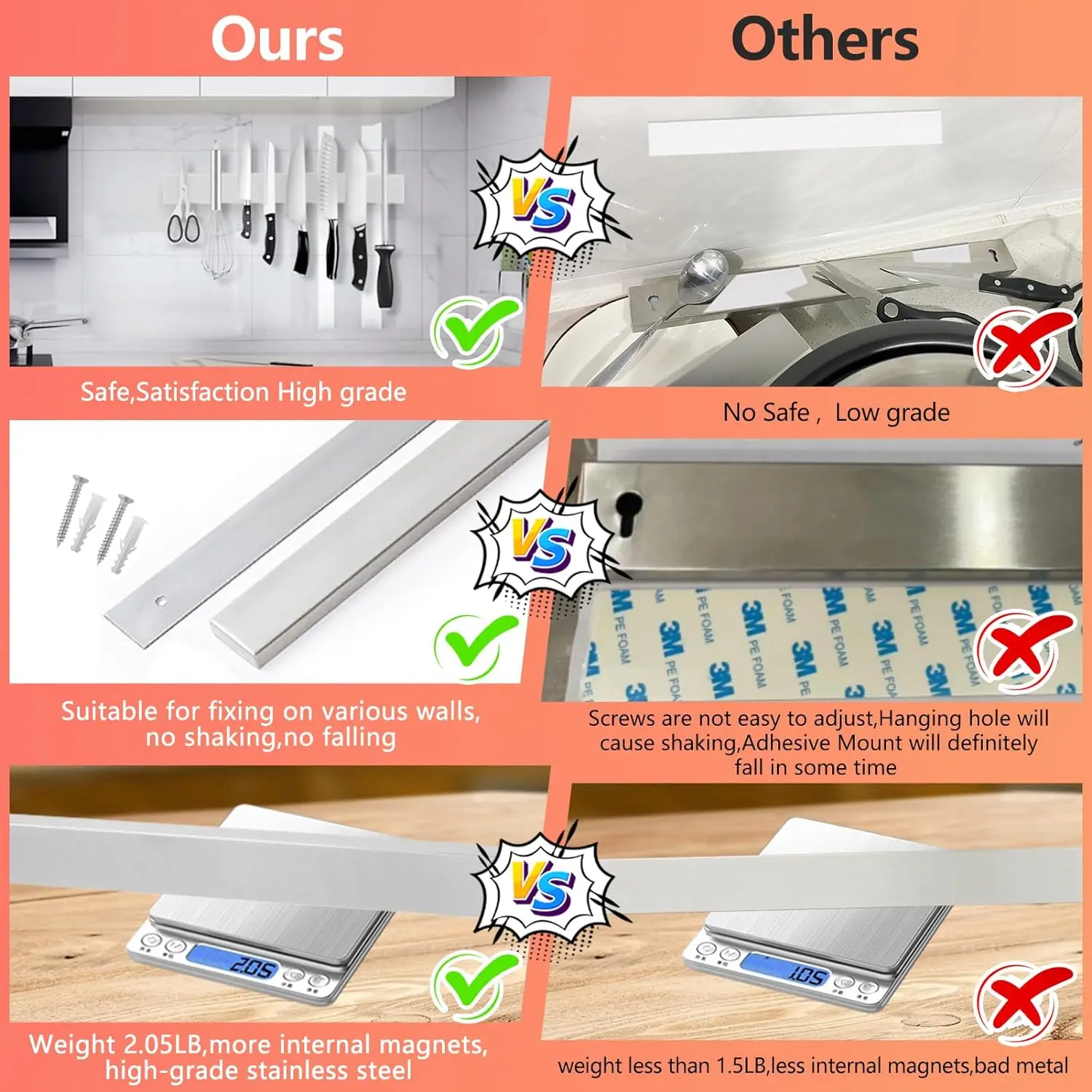 Magnetic Knife Bar Knife Holder Strip Art Supply Home Tool Organizer