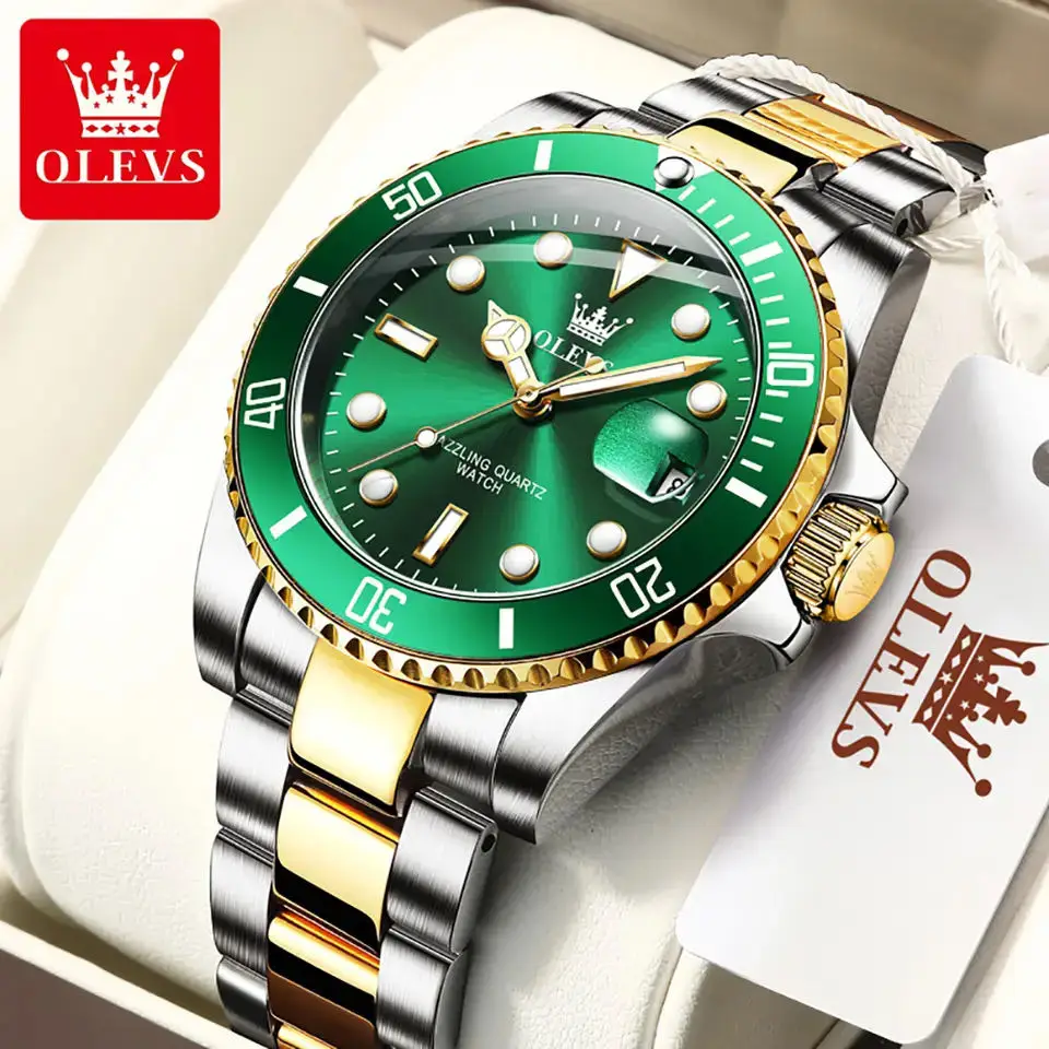 OLEVS Original Quartz Watch for Men Luxury Stainless Steel Waterproof Luminous Fashion Sport Men's Wristwatch Clock Reloj Hombre