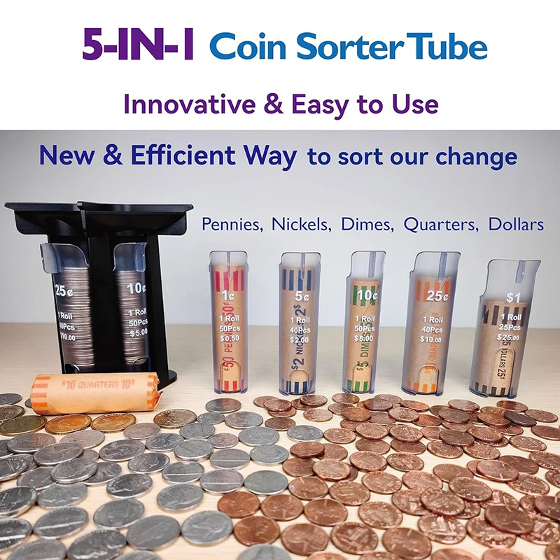Efficient Coin Sorting and Counting Bank with Tube Wrappers Holder