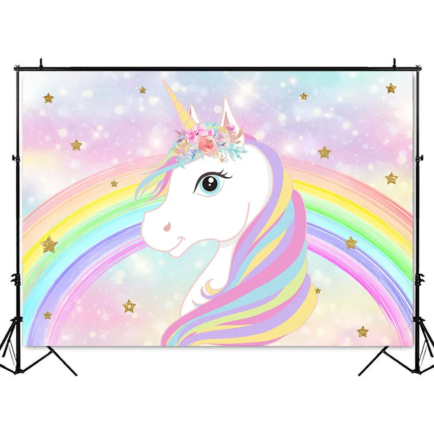 Photo Backdrop Rainbow unicorn birthday backdrop baby shower bokeh glitter photo background birthday photocall floral party supplies