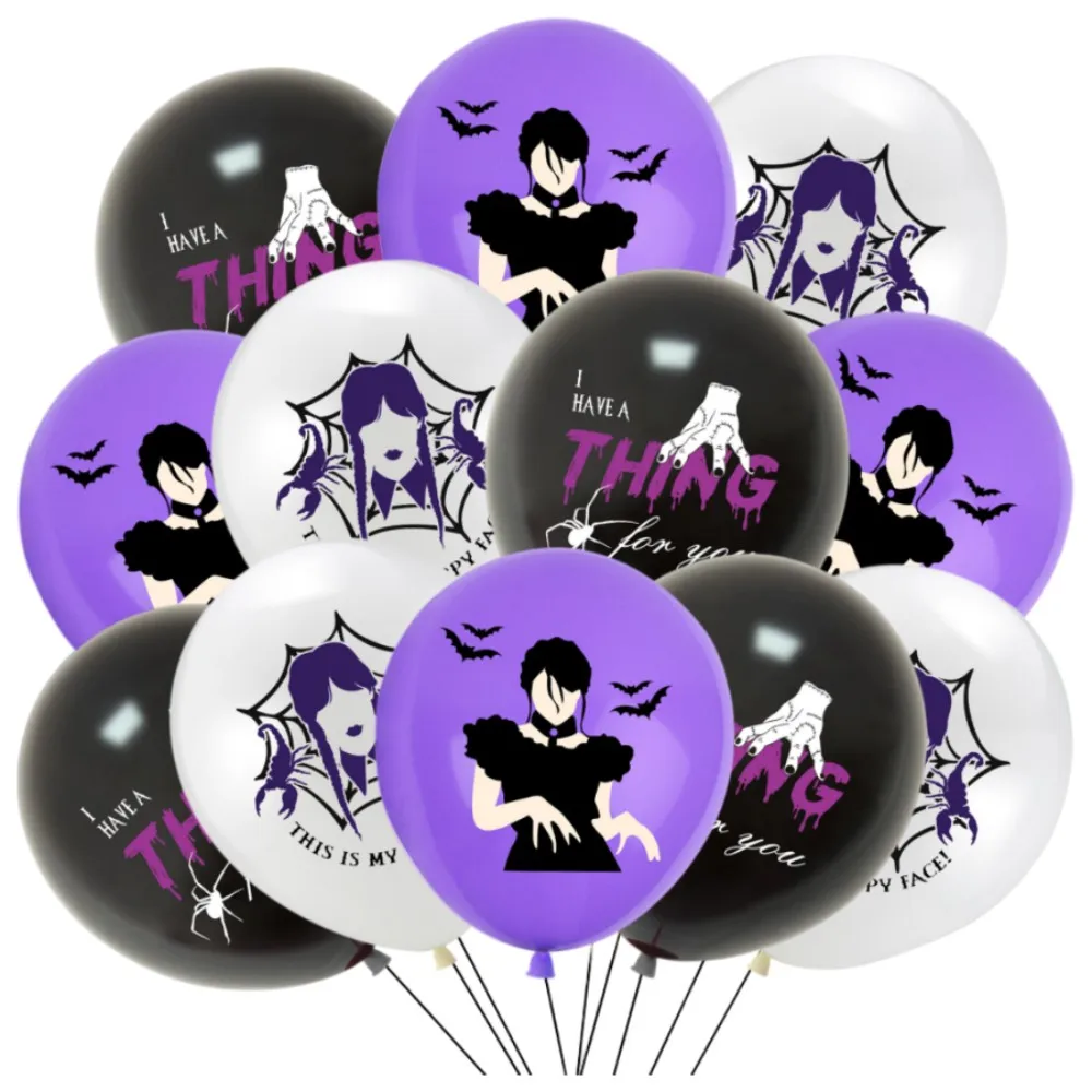 12pcs Wednesday Addams Latex Balloon Party Supplies Addams Family Party Balloons For Kids Birthday Party Dcorations Gift Toys
