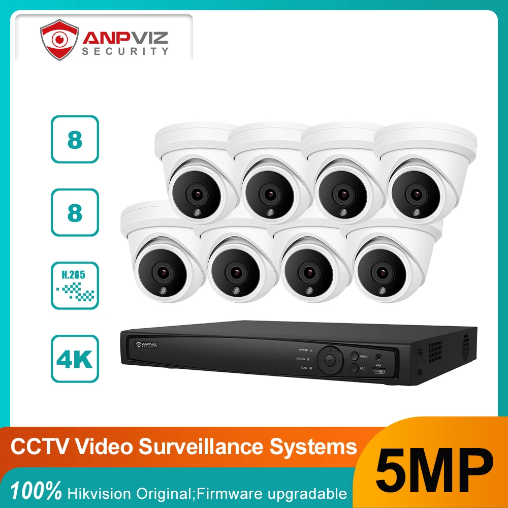 Anpviz 8CH 4K NVR 5MP POE IP Cameras Home/Outdoor Security Systems Kits H.265 Network CCTV Video Surveillance NVR Kits