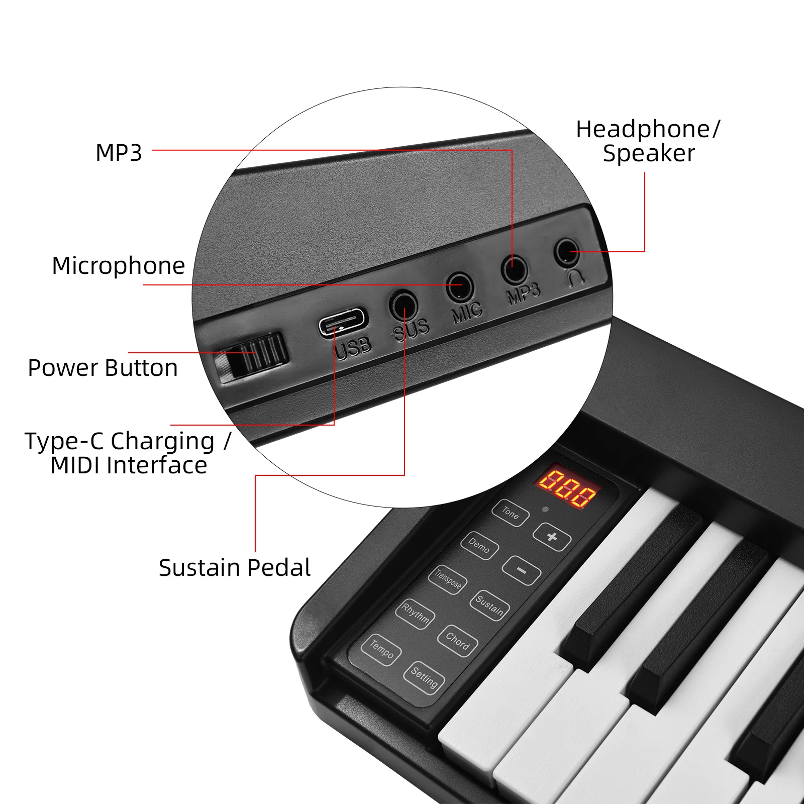 61 Key Foldable Electronic Piano Organ with LCD Display BT Connectivity Portable Musical Instrument Digital Piano for Beginners for electronic musical instrument