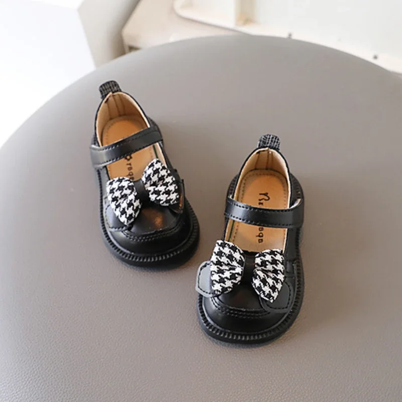 Children's Shoe for Girl Spring Bowknot Kids Causal Versatile Leather Shoes Fashion Non-slip Toddler Princess Walking Flat Shoes 4
