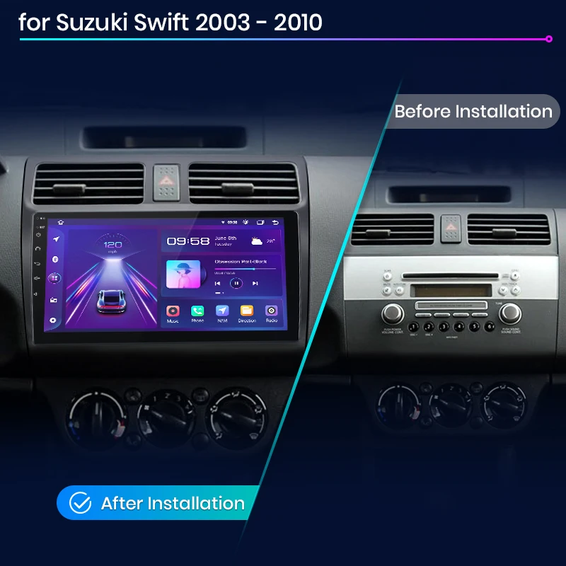 4 64G podofo 10.1 Inch Car Radio for Suzuki Swift 2003-2010 Wireless Carplay Android Car with Display WiFi GPS with AHD Rear Camera EQ/Bluetooth/RDS/FM Radio, Android 15