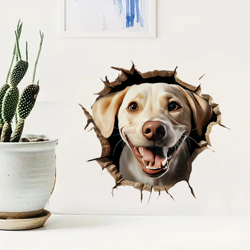 90912# Labrador Retriever Breaking Through the Wall Toilet Sticker, Durable Material, Perfect for Home Wall Decor