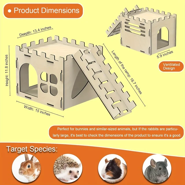 Rabbit Castle, Rabbit Hiding Place, Guinea Pig Rabbit, Totoro, Hedgehog, Detachable Habitat, Toy Decoration, Evading House, Wood