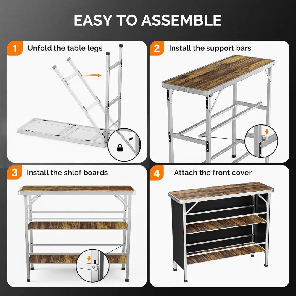 Portable Bar Table with Pole & 3-Tier Shelves 4