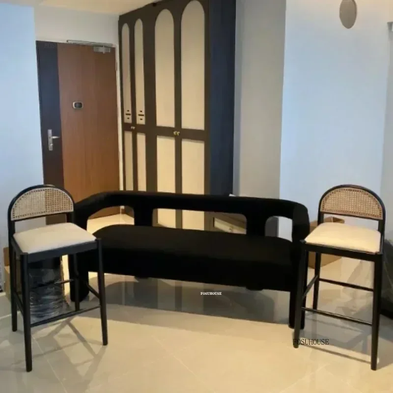 Woven Rattan Bar Chairs Commercial Barstools Modern Home Furniture Nordic Minimalist Solid Wood Kitchen High Stool H l