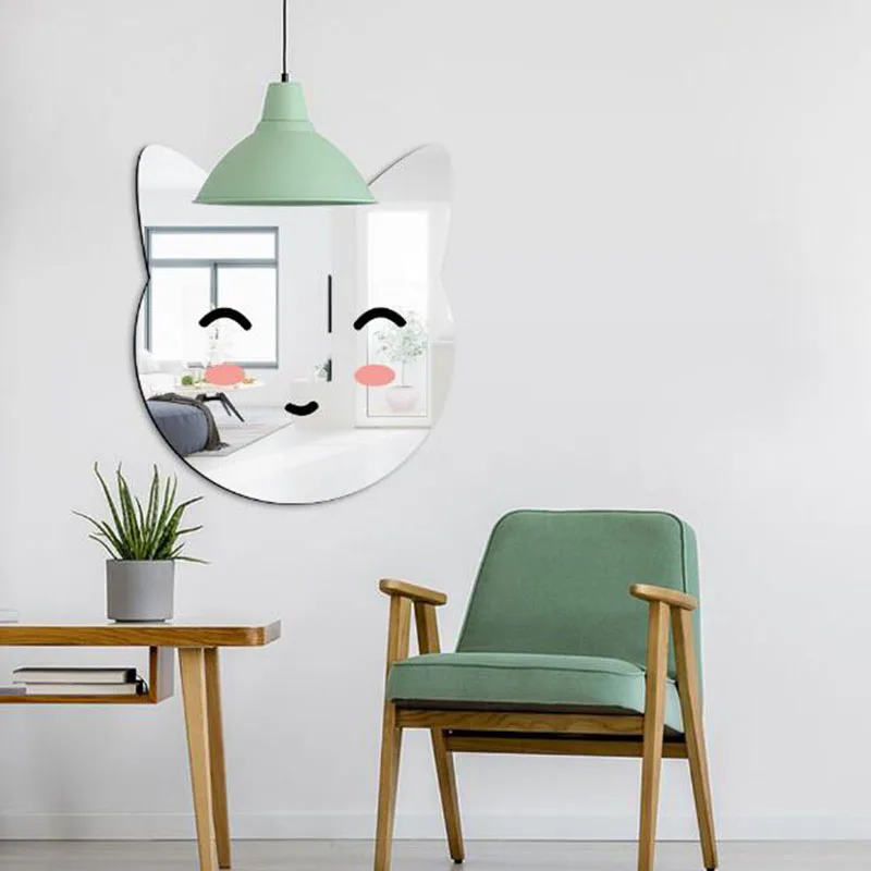 Nordic Style Acrylic Mirror Sticker DIY Self Adhesive Cat Head Wall Sticker for Children Bedroom Decoration Mural Art Home Decal
