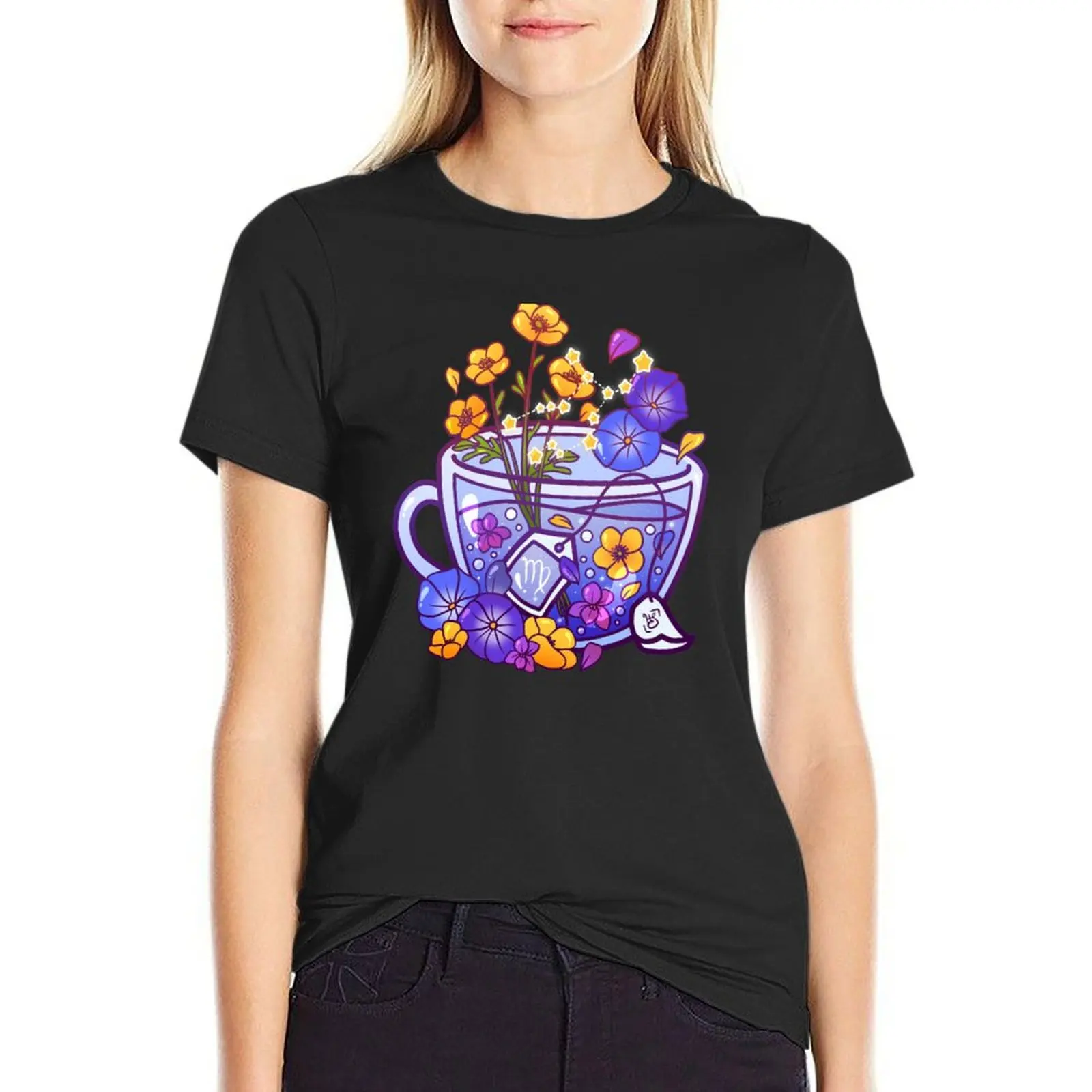 

Virgo Zodiac Teacup T-shirt vintage clothes animal print shirt for girls Womens clothing