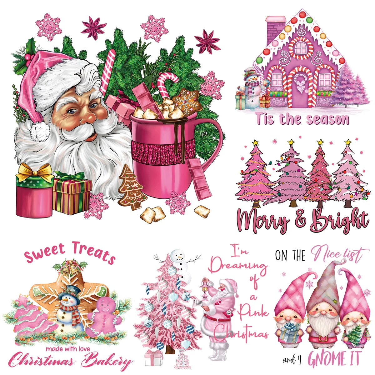 Barbie Pink Christmas Tree Iron-On Transfer For Clothing Santa
