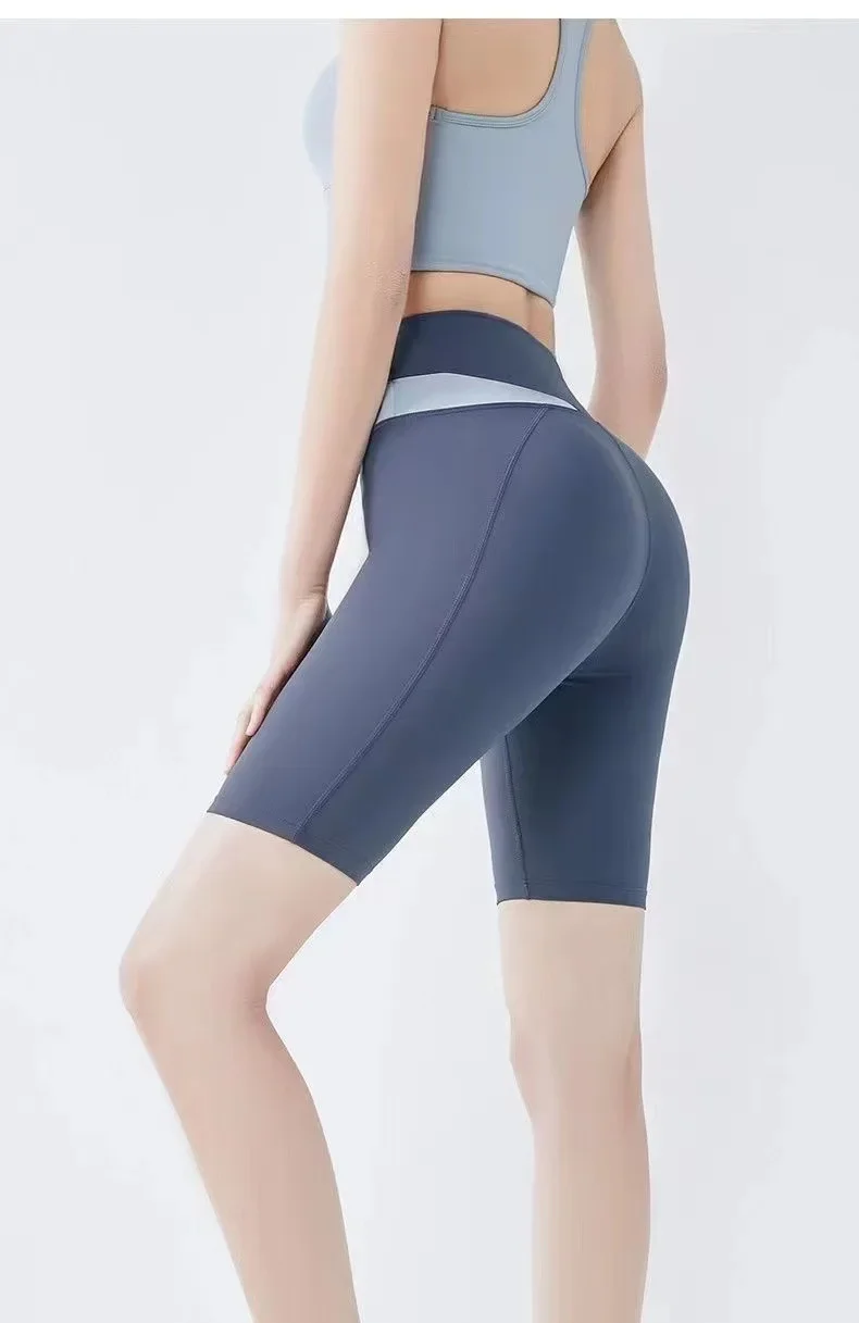 Color Block Fitness Shorts Quick Dry High Waist Yoga Pants Peach Butt Lifting Gymnastics Suit Running Underwear