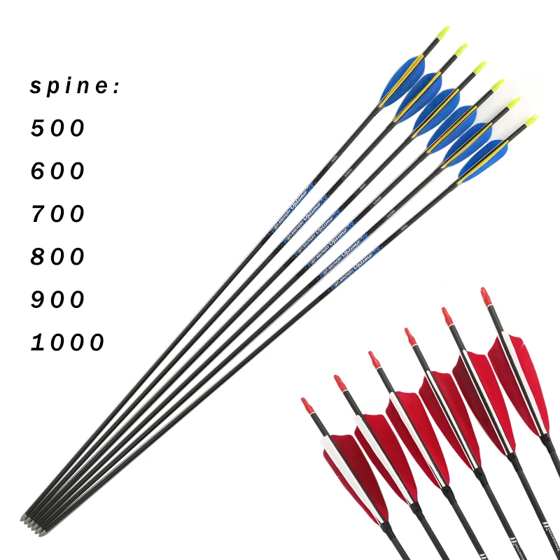 12Pcs 30'' ID 4,2mm Carbon Pfeile Bogenschießen 4 Zoll Türkei Feder 80gr Punkt Tipps für Recurve ...