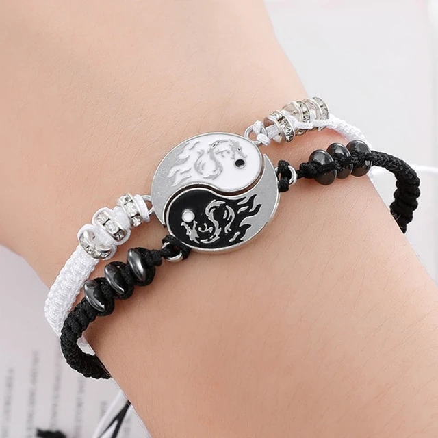 Magnetic Heart Charm Yin Yang Set Matching Tai Chi Bracelets Gift For Him  Her