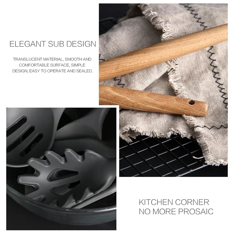 Silicone Kitchenware Cooking Spatula Soup Spoon Wooden Handle Non-stick Cookware Spatula Kitchen Cooking Tool