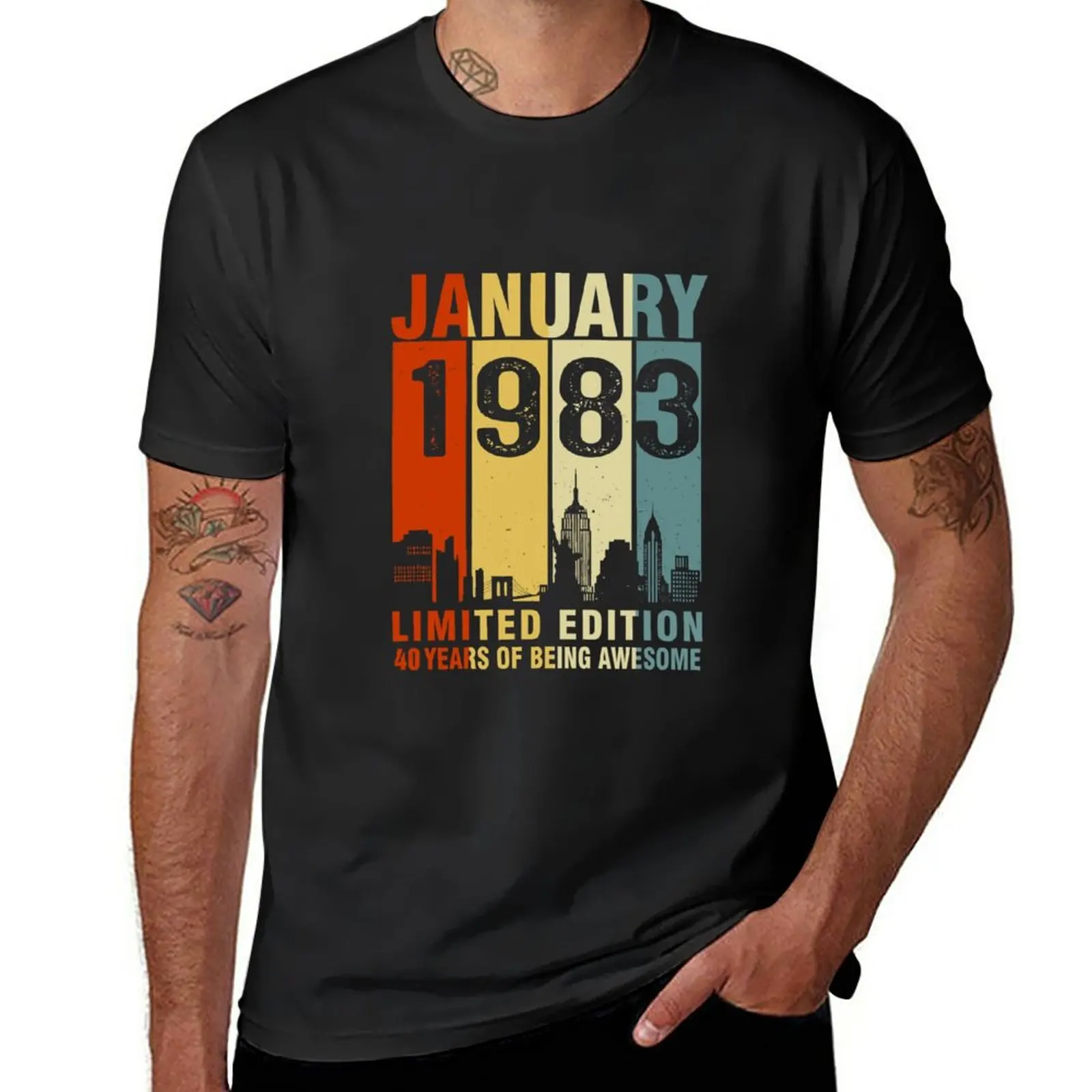 

January 1983 Limited Edition 40 Years Of Being Awesome T-Shirt tops customs tees oversizeds mens graphic t-shirts big and tall