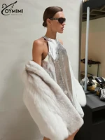 Oymimi Sexy Slim Sliver Pu Leather Dress Ladies Bodycon O-Neck Sleeveless Dress Elegant Classicc Party Dresses For Women 2023 - Image 3