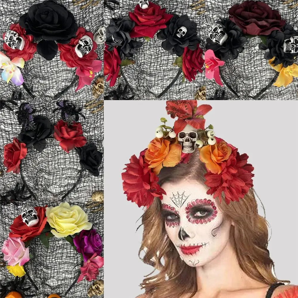 Moda messicana rosa fiore corona fascia costume da festa puntelli foto giorno dei morti copricapo Boho copricapo di Halloween per le donne  200000297