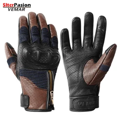 Genuine Leather Motorcycle Gloves for Men Breathable Windproof Adjustment Fist Protection Guantes Luvas Gants
