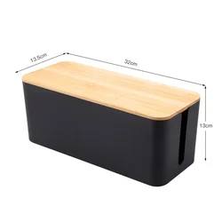 Elegant Bamboo Cable Management and Storage Box with Wood Cover (M - Black)