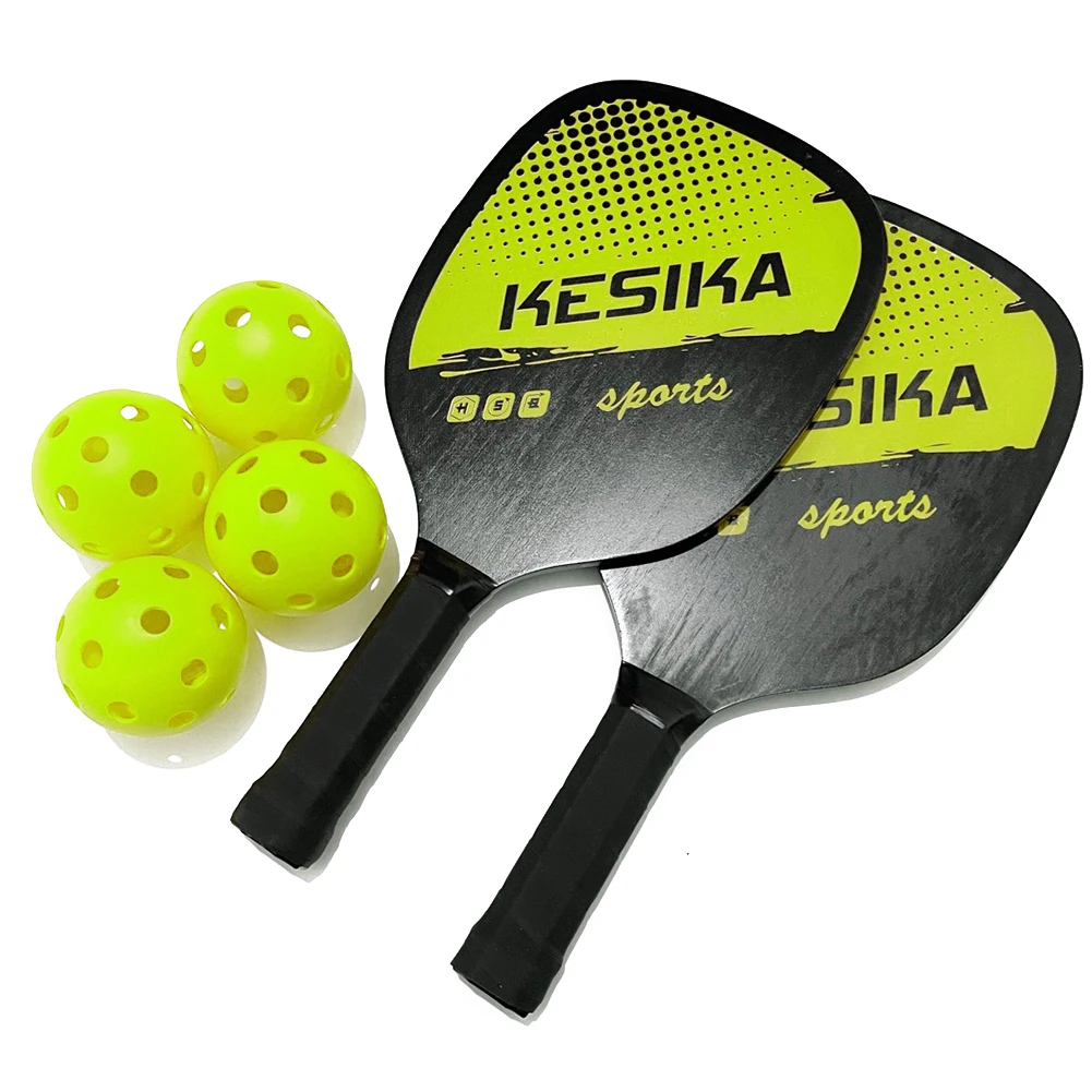 2Pcs Pickle Paddles Rackets + 4 Balls Lightweight Outdoor Indoor Sports Racquet for Women Man Holiday Gifts