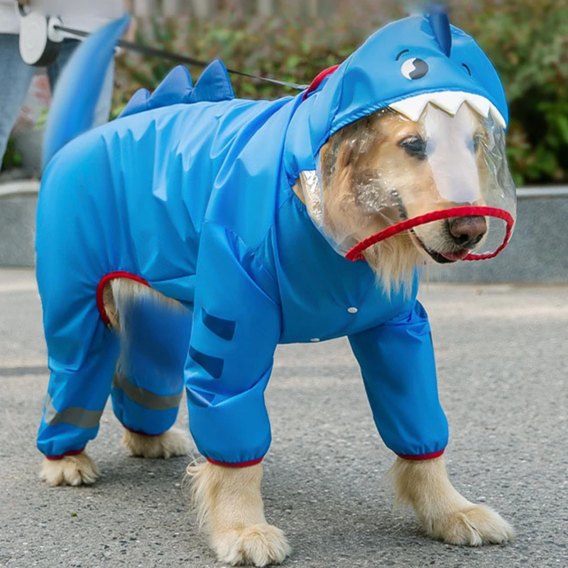 Dog Raincoat Waterproof Dogface Large Dog Rain Coat Jacket Reflective Adjustable Pet Dog Raincoat with Hood Pet Supplies