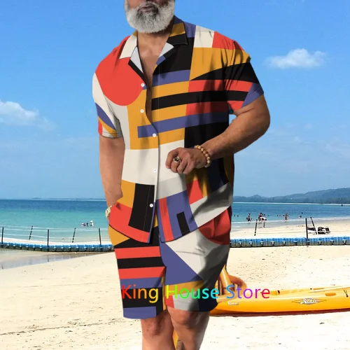 Men Hawaiian Shirt Set Summer Luxury Chain Holiday Clothes For Men Short Sleeve Oversized  Beach Shorts Male 2 Piece Suit Outfit