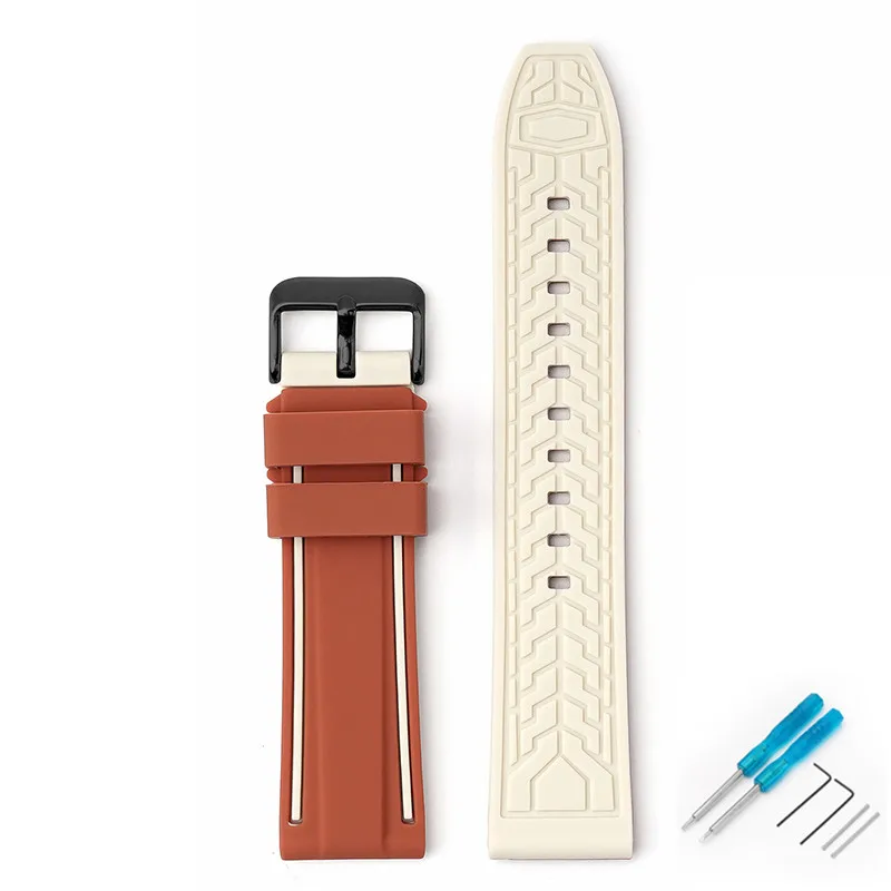 Dual-Color 22mm Waterproof Diving Silicone Watch Strap with Tool Kit