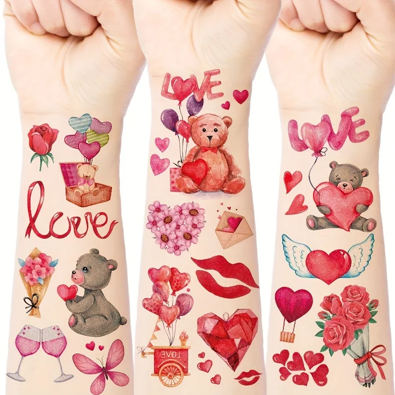 

6Sheet Glitter Cute Valentine's Day Tattoo Stickers For Dating Couple Confession Disposable Temporary Tattoo Stickers