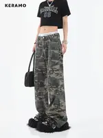 2025 Women Fashion Camouflage Jeans Loose High Waist Cargo Pants Straight Jeans Baggy Pants Casual Denim Trousers Feamle Y2k