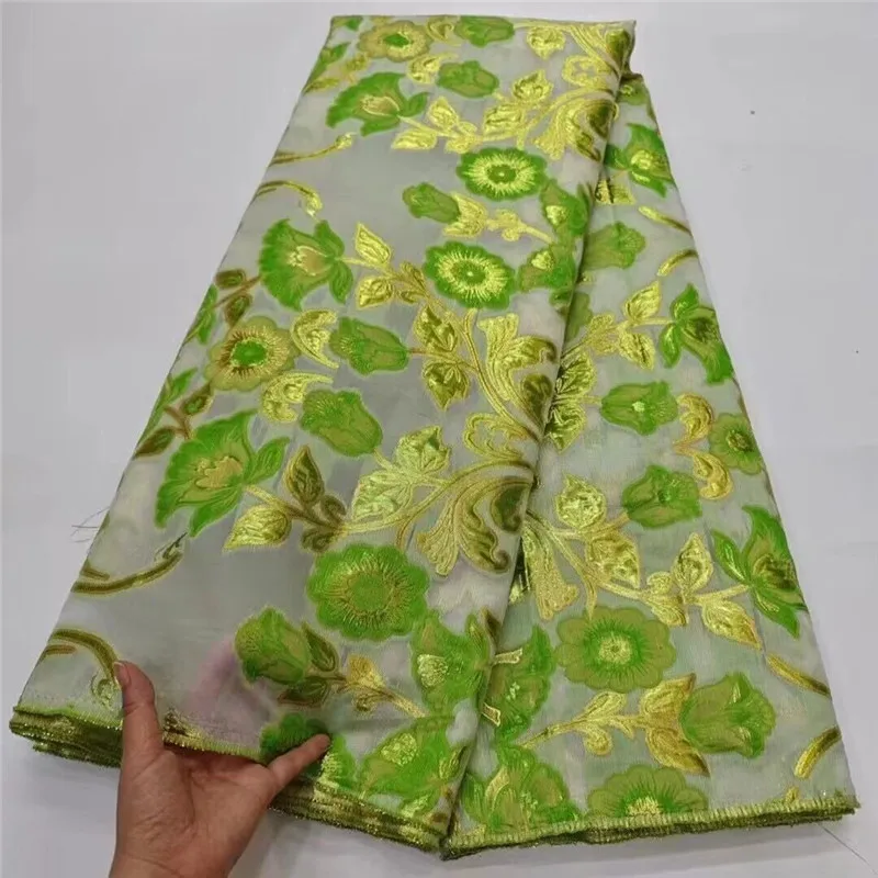 

Jacquard lace fabric Brocade 2024 Green Embroidery French Tulle lace African Organza lace fabric for Nigerian Wedding Dress