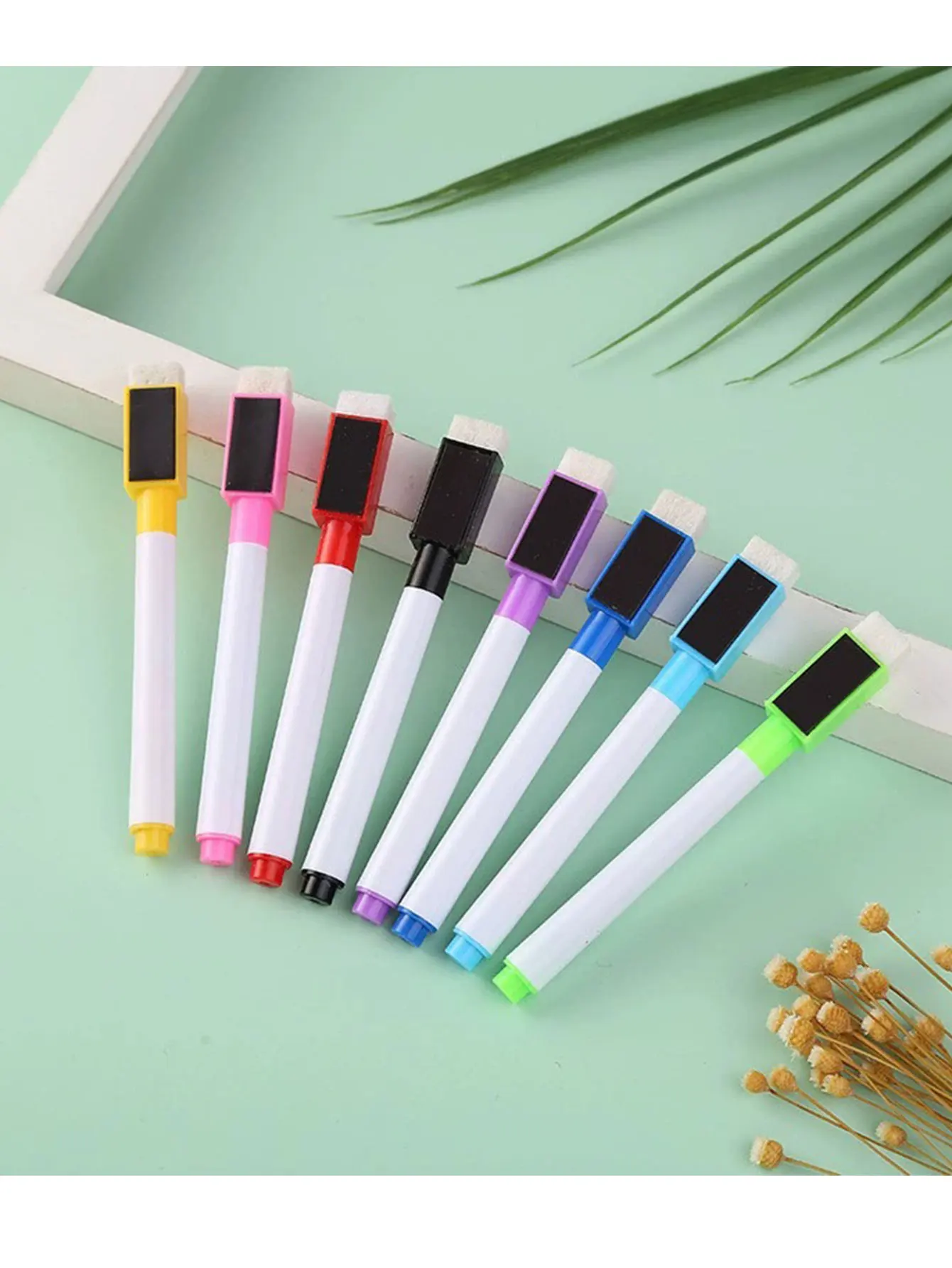 8개/세트 자석 수채화 펜 화이트보드 드라이 지우개 마커 브러쉬 포함 11.3cm 소형 사이즈