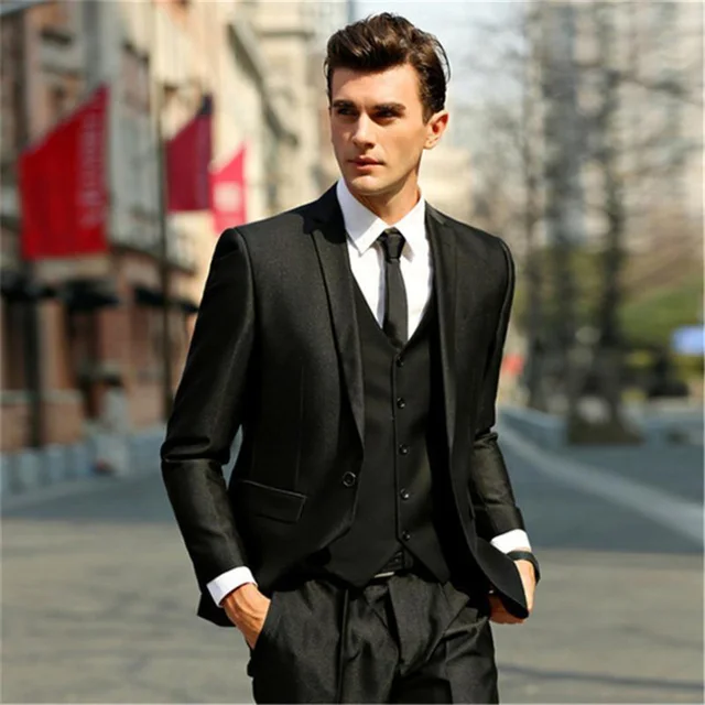 Trajes de moda para hombre, Formal italiana de boda negra, Blazer de negocios ajustado, de 3 piezas, esmoquin para chaqueta + Pantalones + chaleco|Trajes| - AliExpress