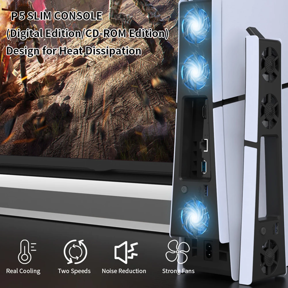 Cooling Fan Gaming Cooling Fan for PS5 Slim Console (Digital/Disc) with LED Lights