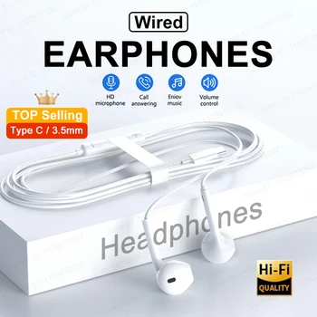 Cuffie per iPhone 16 15 Pro Max Plus Xiaomi Redmi Note 10 9 8 7 Samsung Galaxy S23 S22 Auricolari Tipo C Auricolare cablato da 3,5 mm