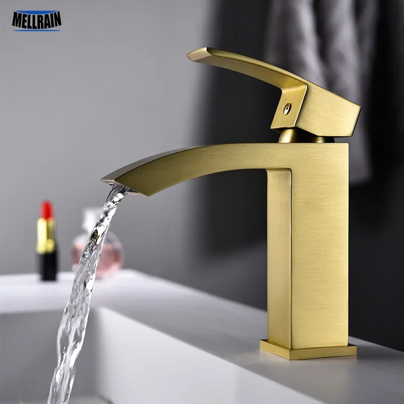 

Bathroom Waterfall Faucet Matt Black 100% Brass Single Handle Basin Mixer Brushed Gold & Rose & Chrome Sink Tap