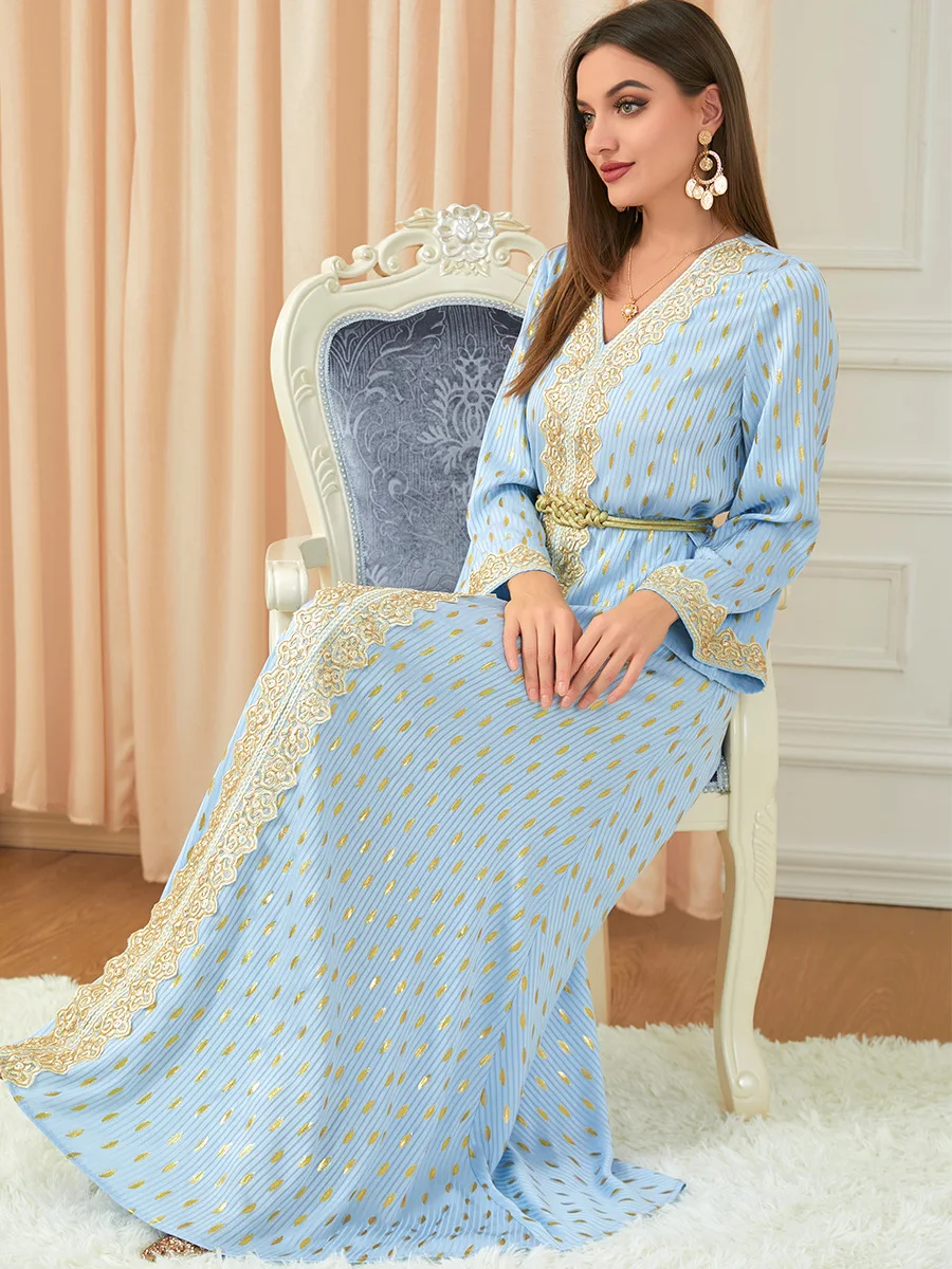 open lace back dress Muslim Dress for Women Chiffon Diamond Party Abaya Dresses Arab Long R –  Mega Mart Center main image 0