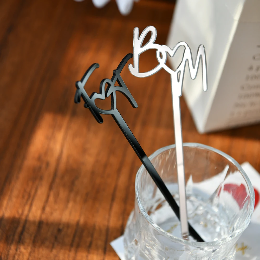 

Personalized Mixing Stick, Custom Acrylic Initials, Heart-Shaped Drink Blender, Party Supplies