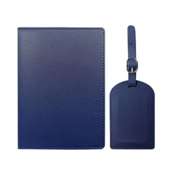 Personalized PU Leather Passport Holder & Luggage Tag Set - Custom Name Travel Accessories (Dark blue)