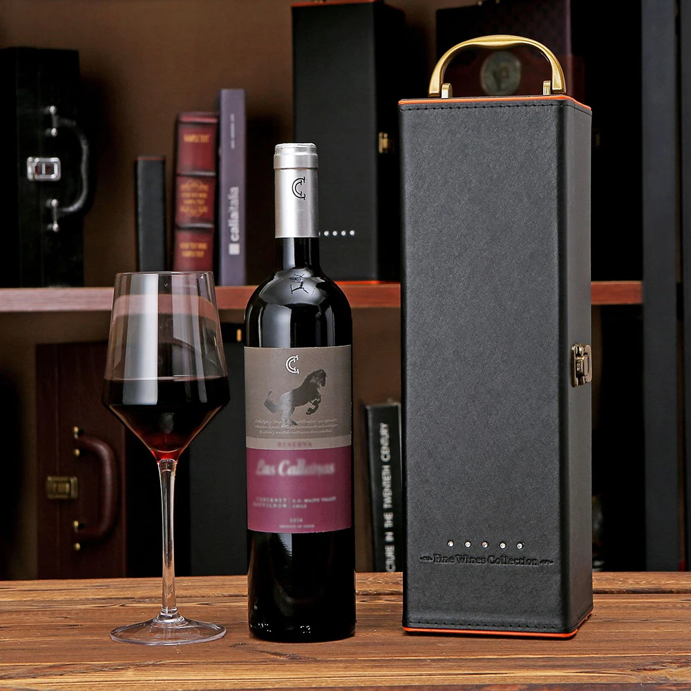 Single Wine Bottle Gift Box with Accessories Set – PU Leather Portable Carrying Case wi... - SKU SWBB2104 - UGI Packaging