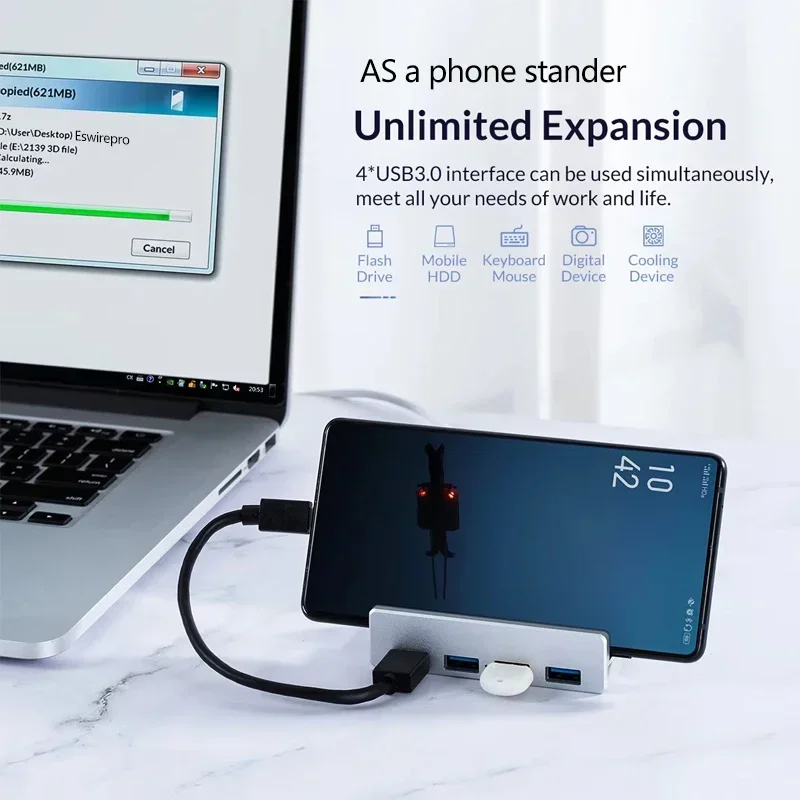 10Gbps HUB Clamp Clip USB 3.2 3.0 2.0 Splitter Adapter External Multi Dock station For iMac MacbookPro Desktop PC Accessories 3