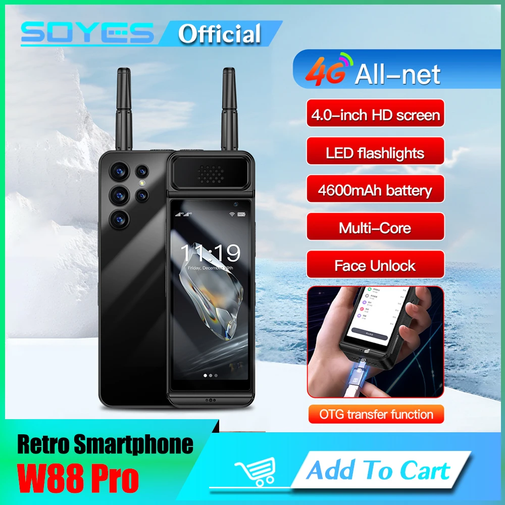 Soyes W88 Pro Retro Smartphone 4G Network 4.0 ''Display 4600Mah Android 12 Dual Sim Face Id Wifi Bluetooth Fm Hotspot Gps Otg