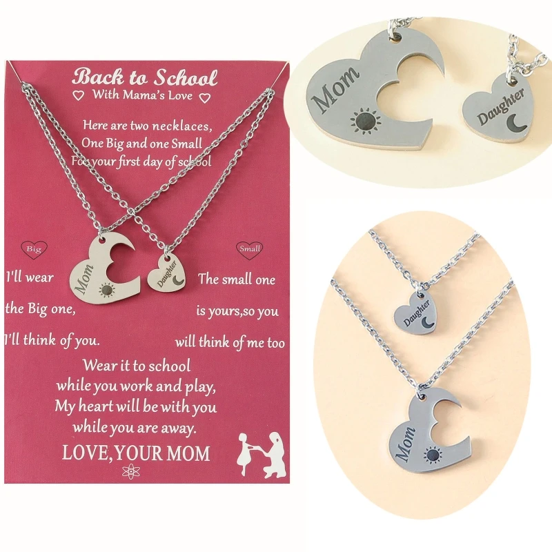 2PCS Back to School Gift Mother Daughter Necklace First Day of School