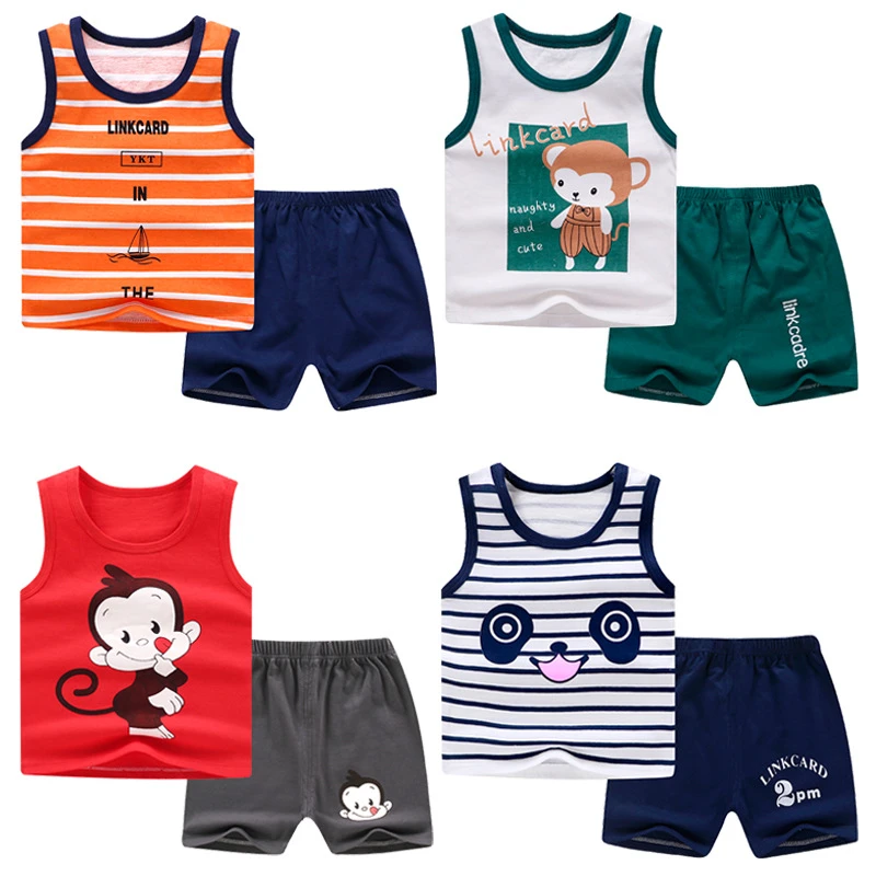 Clothing Sets expensive 2022  New 2pc Baby Boy Clothing Set Girl Chirdren Outtfits Clothes Summer Sleeveless T-short Cool Cotton Cartoon Pattern Animal women's clothing sets	