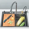 Waterfall Kitchen Sink 304 Stainless Steel Sink Large Single Basin with Chopping Board Cup Washer , Large Single Slot Sink 2