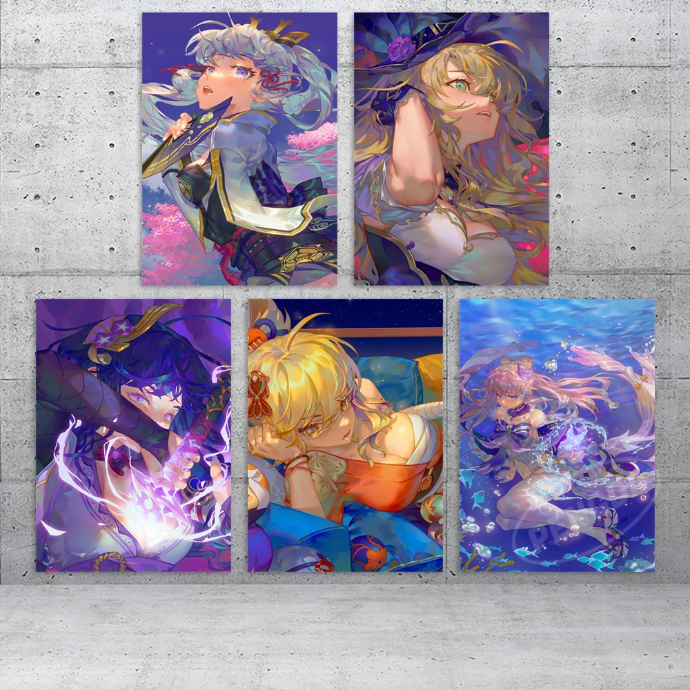 

Canvas Prints Lisa Minci Paintings Genshin Impact Wall Art Kamisato Ayaka Poster Modular Shenhe Pictures Anime Room Decor Home