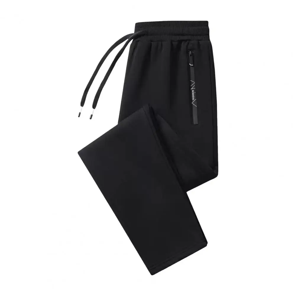 

Elastic Waist Sweatpants Men's Loose Fit Sport Pants with Zipper Pockets Drawstring Waist for Gym Training Jogging Soft