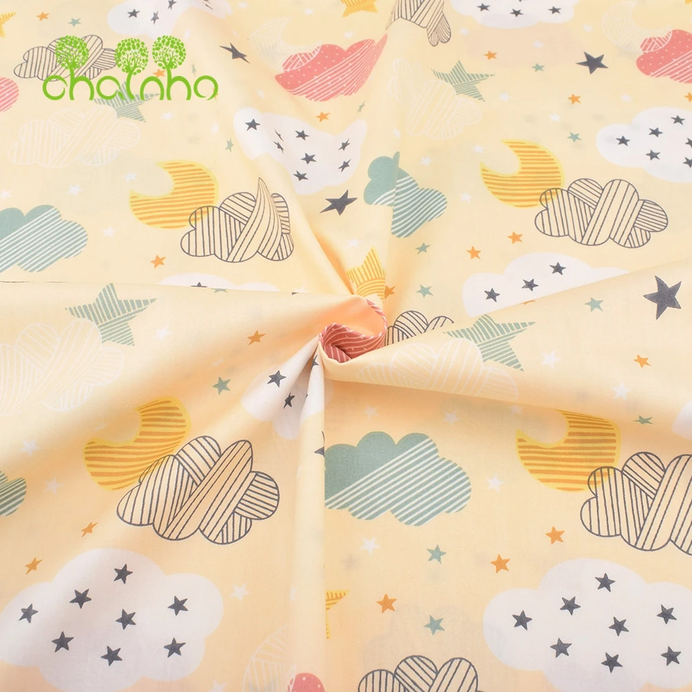 Chainho,Printed Twill Weave Cotton Fabric,Patchwork Cloth,DIY Sewing Quilting Material,Yellow Sky Series,4 Specification,CC169