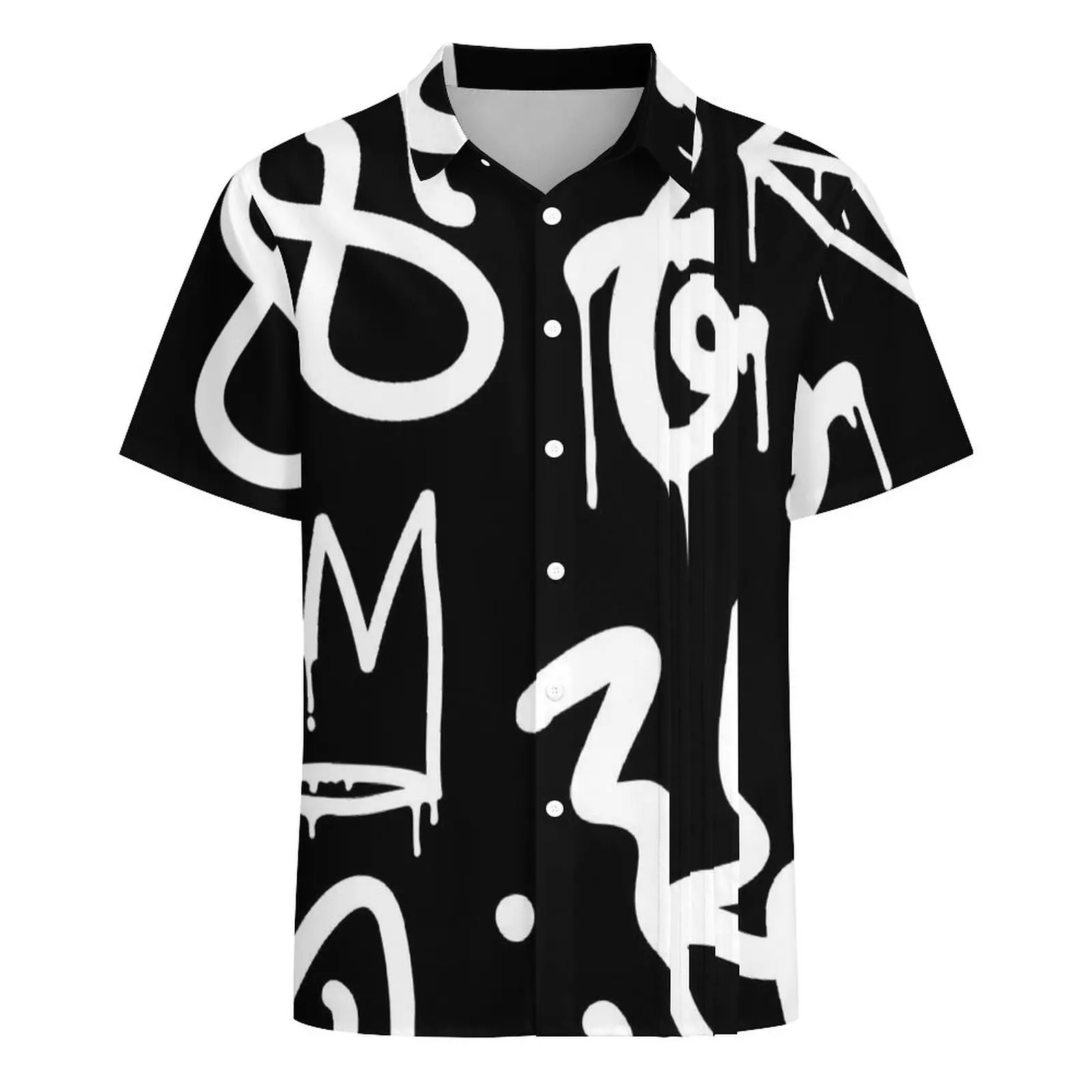 Black And White Graffiti Casual Shirt Abstract Symbol Loose Hawaii Shirts Men Short Sleeve Beach Comfortable Oversized Blouses 3